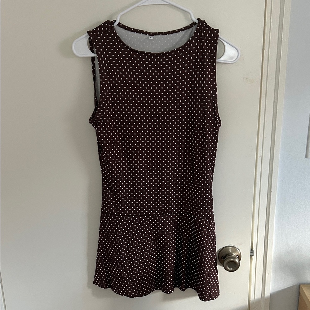 Polka Dot Sleeveless Mini Dress - Brown